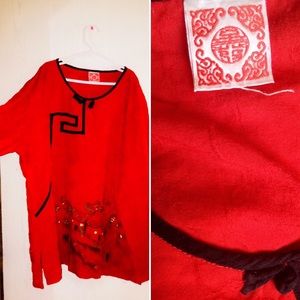 Red long sleeved Chinese top